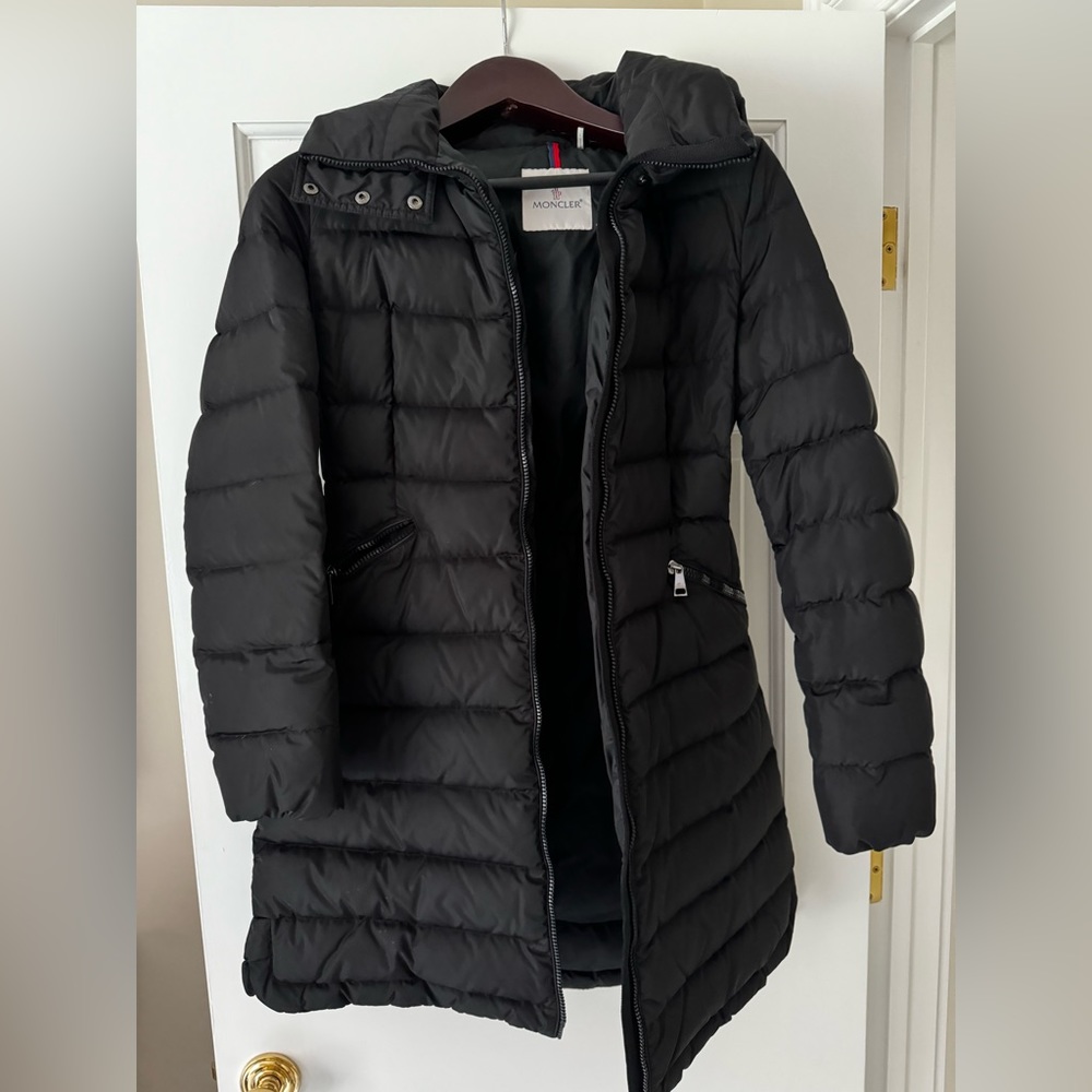 Moncler black midi down coat - size 1